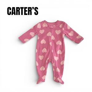 020 Carter's Pink Heart Fleece Footed One-Piece